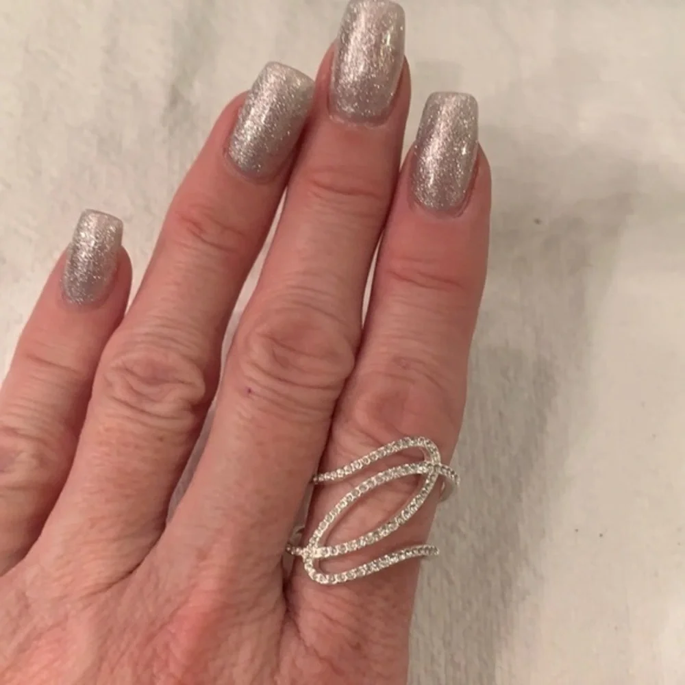 Simple elegant modern classic large swirl rhinestone open work classic silver